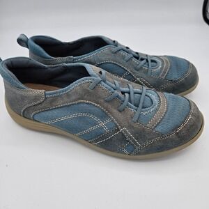 Earth Origins Women's Blue Gray Leather Slip On Comfort Shoes Sneakers